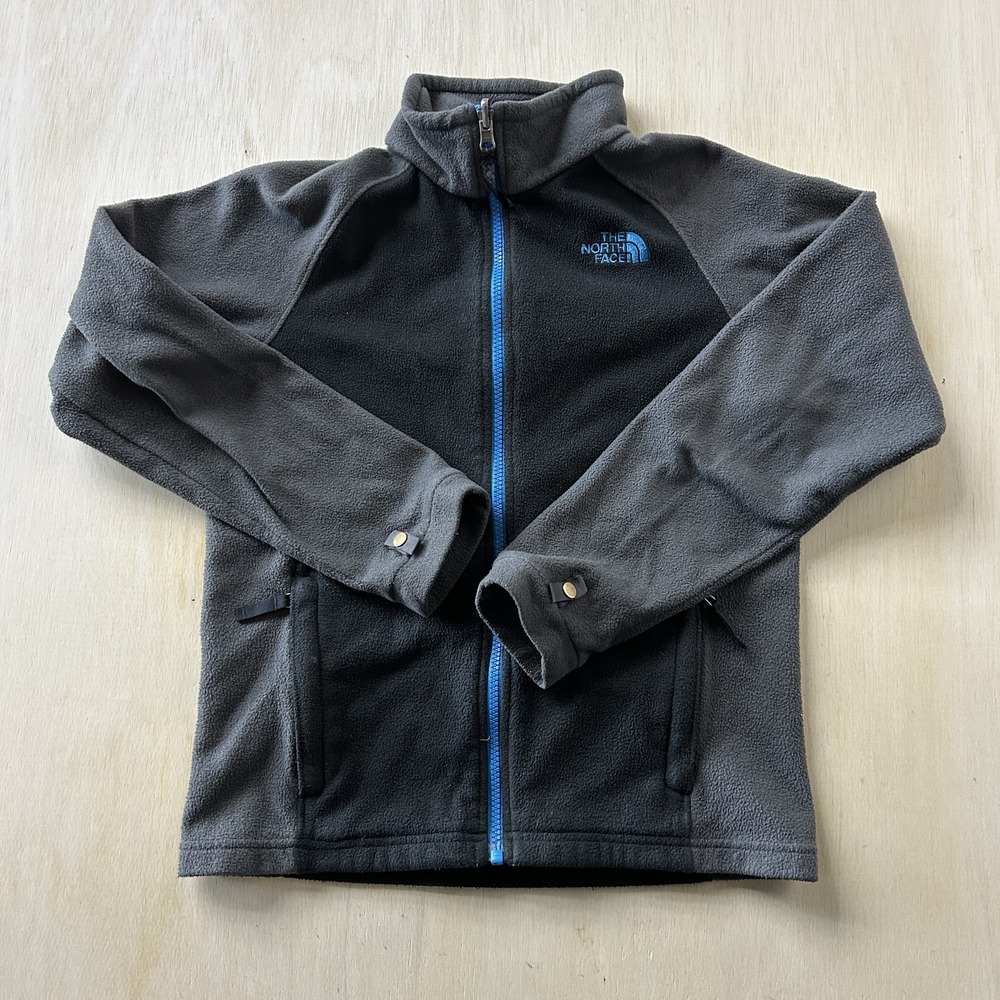 The North Face Jacket Boys 10/12 Gray Black Fleece Full Zip Stand Collar Warm